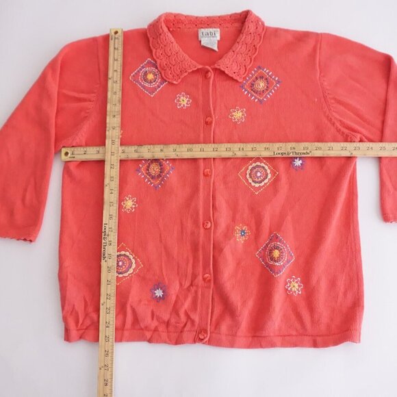 Vintage Tabi Coral Knit w Floral Aztec Cotton Blend Button Cardigan Sweater Xl - Picture 4 of 11